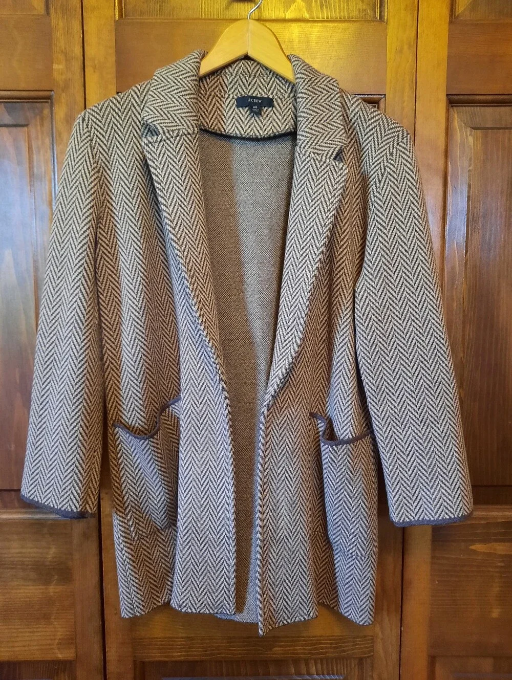 🛍 J. Crew Sophie Open Front Chevron Merino Wool Blend Sweater Blazer Size XS